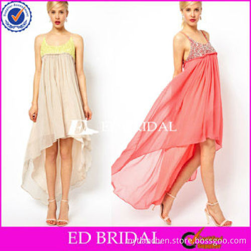 2013 mini length Hi-lo Chiffon spaghetti strap heavy beaded ruffle Prom Dress